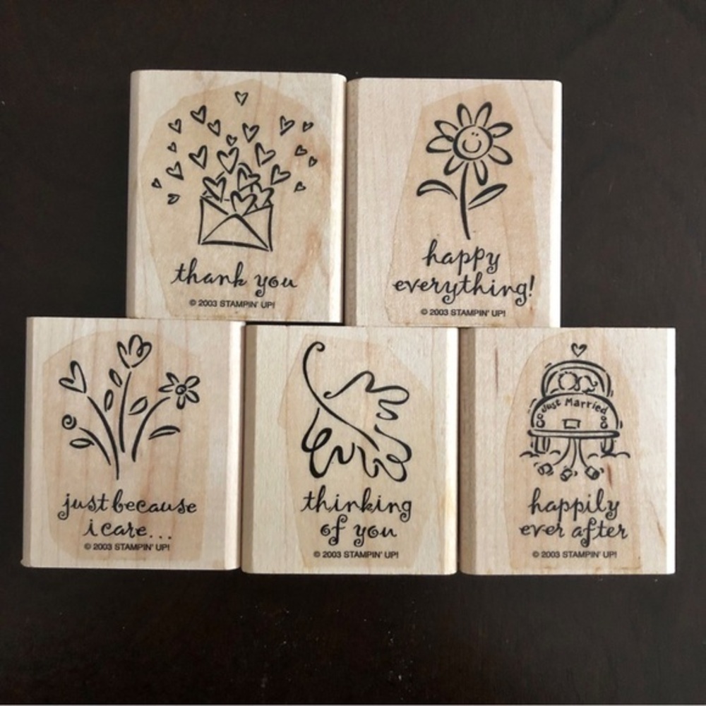 Stampin’ Up! 2003 Greetings Galore 5 Piece Wood Mounted 2” Inch Rubber Stamps